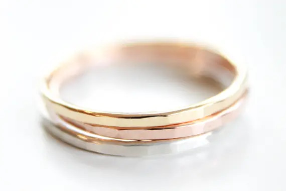 2 Signature Stacking Rings - Gold, Silver or Rose Gold - Skinny Ring - Thin Textured Ring - Handm... | Etsy (US)