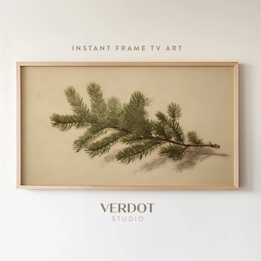 Pine Tree Branch Christmas Frame Tv Art, Vintage Evergreen Branch Christmas Samsung Frame Tv Art,... | Etsy (US)