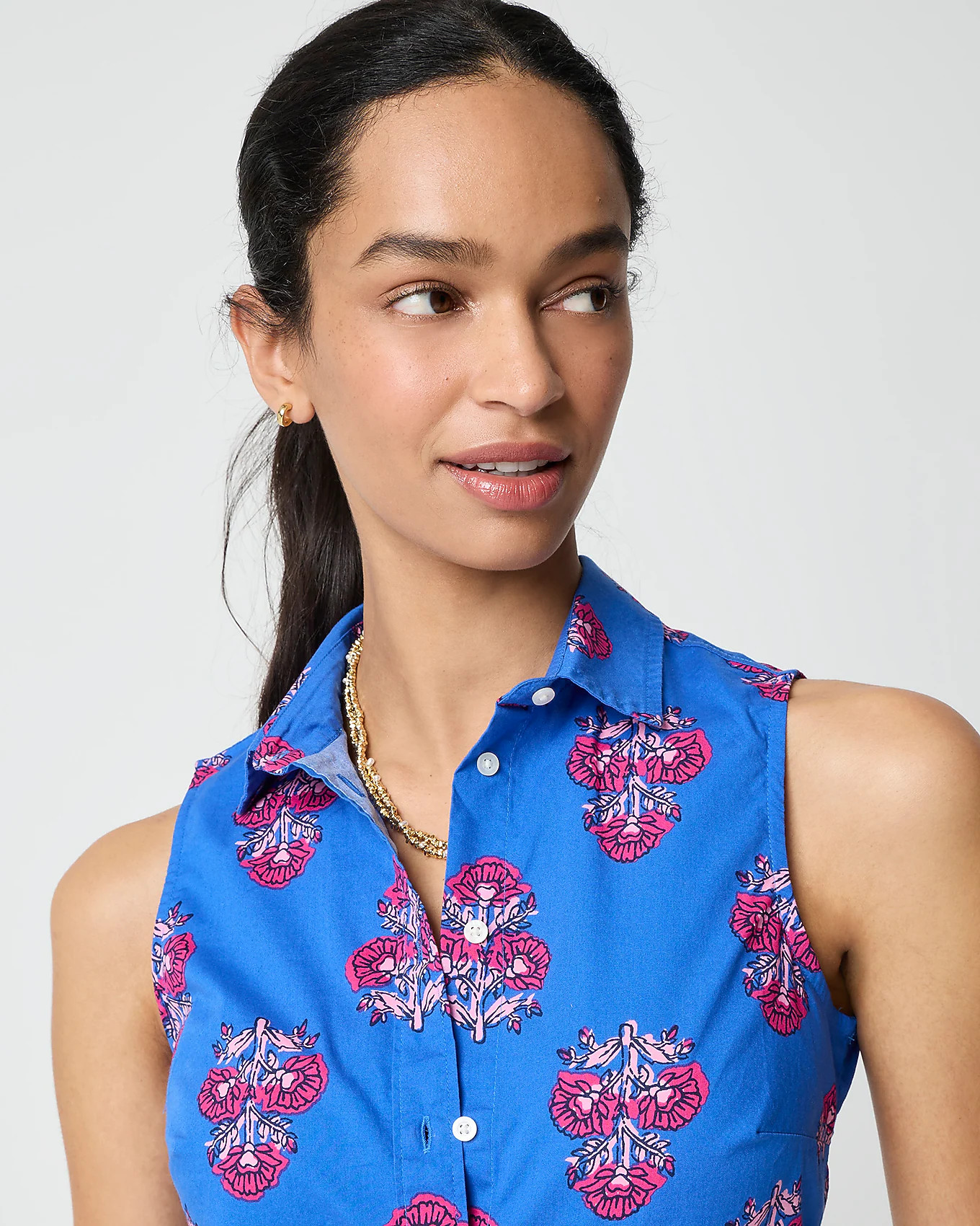 Sleeveless cotton-blend poplin shirt in signature fit | J.Crew Factory