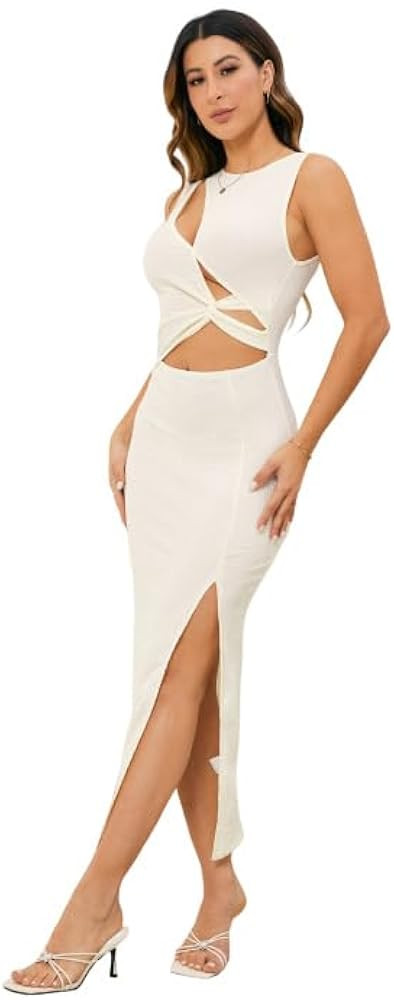 SOLY HUX Women's Cut Out Twist Front Dress Sleeveless Sexy Pencil Split Club Party Bodycon Tank M... | Amazon (US)