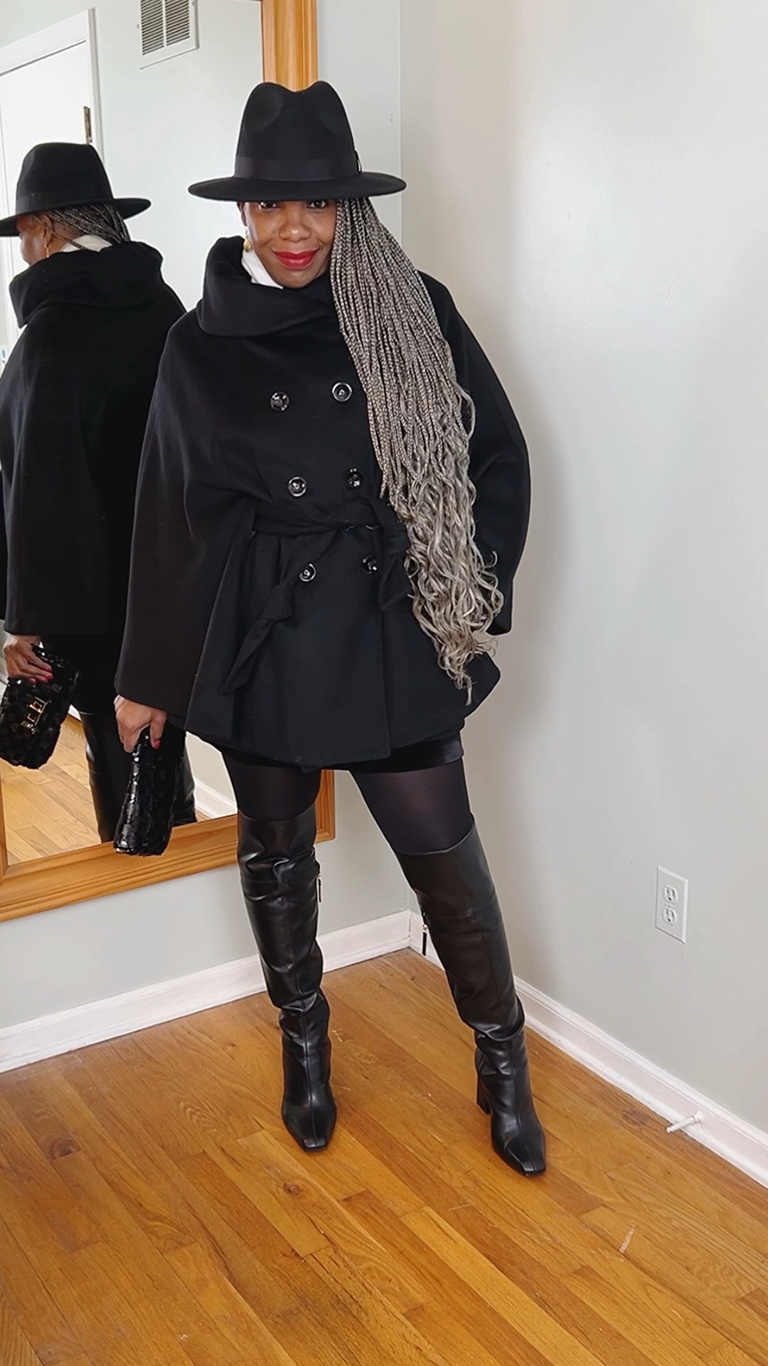 Monochrome Statement Layers | Outfits by Miki
Cape + fedora + over-the-knee boots. Each piece is a statement, but keeping everything in the same color family makes the look feel polished and elevated—not loud. Classic shapes. Strong silhouettes. 
Exact + similar pieces linked.

#LTKootd #LTKOver40 #LTKMidsize