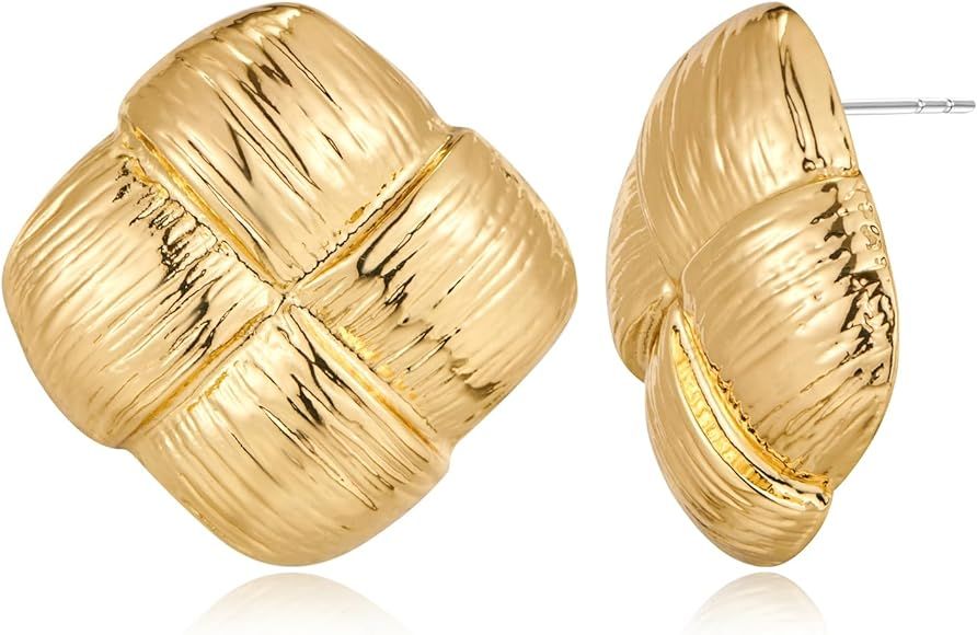 HolidayQbee Gold Texured Stud Earrings Gold Studs Earrings For Women Gold Twisted Stud Earrings P... | Amazon (US)