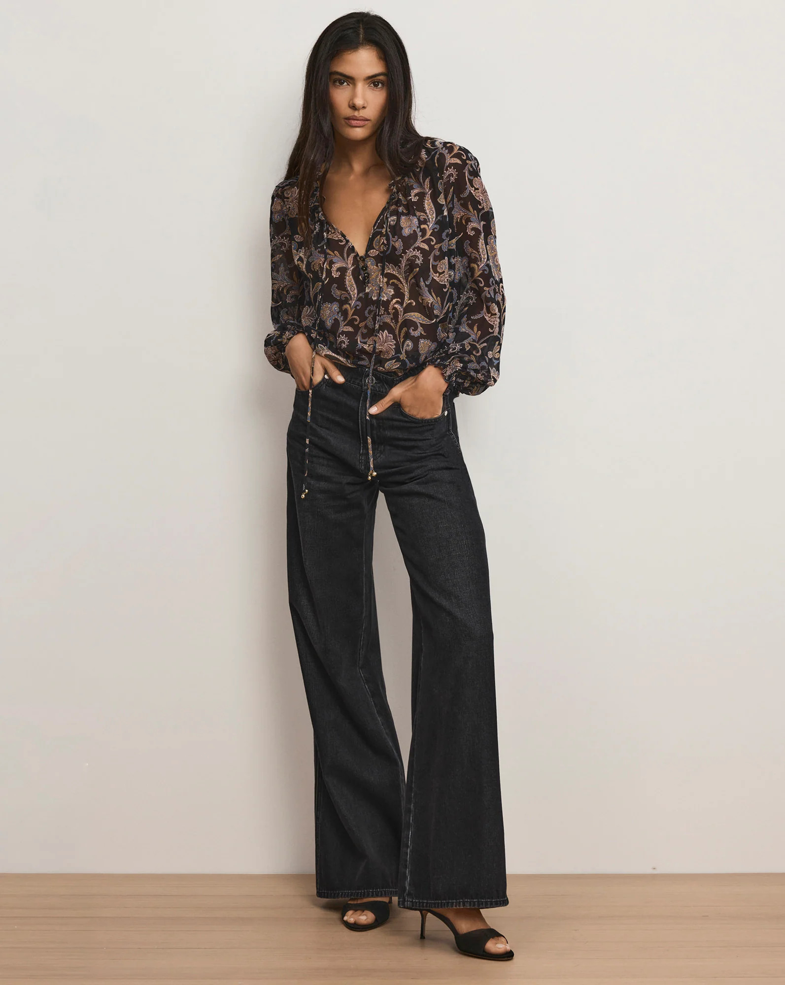 Veronica Beard Kasey Wide-Leg Jean Washed Onyx | Veronica Beard