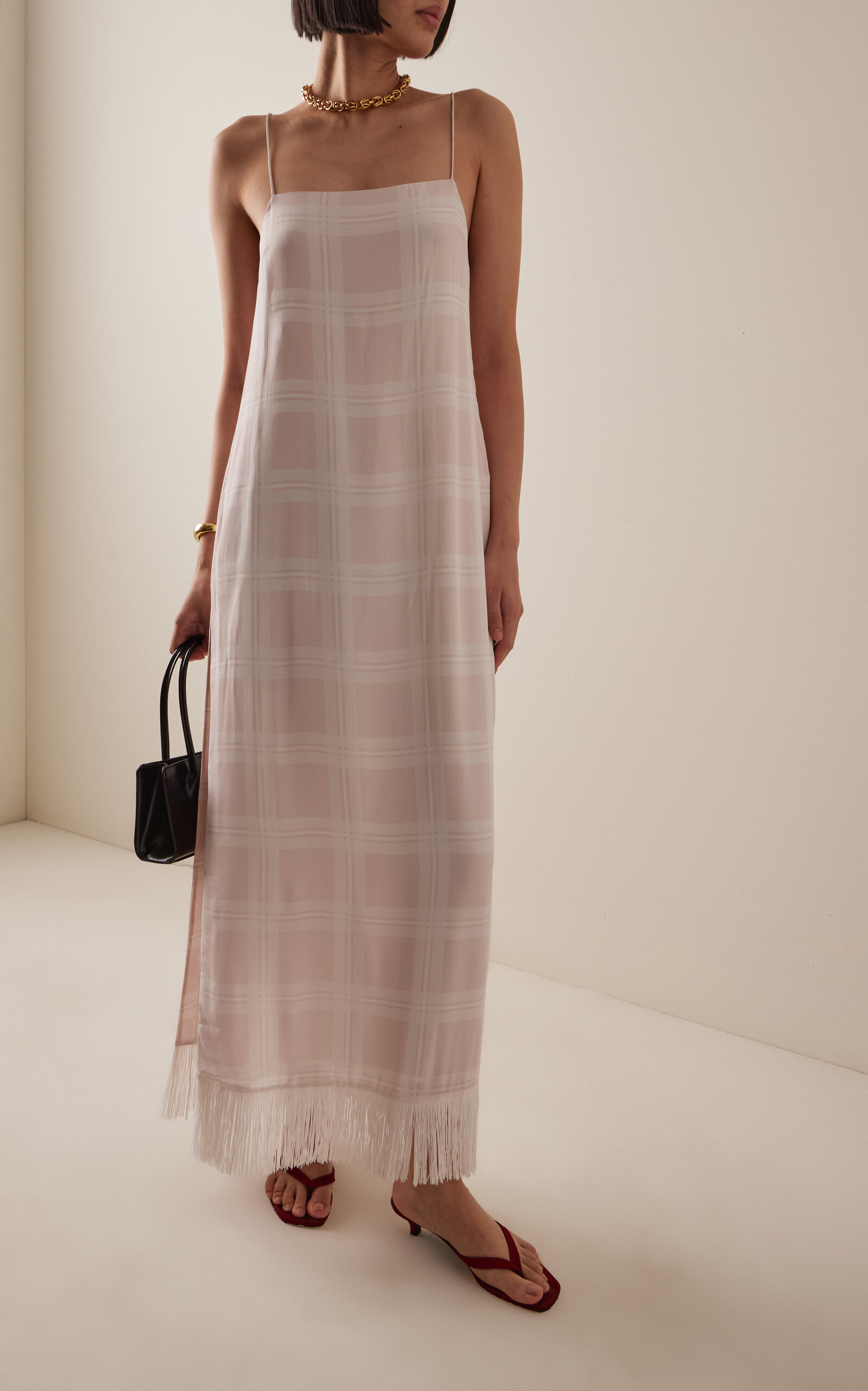 Exclusive La Isla Lola Fringed Plaid Crepe Midi Dress | Moda Operandi (Global)