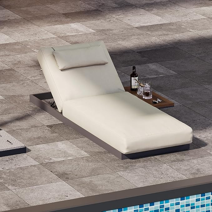 homary Modern Outdoor Lounge Chair, Patio Pool Lounger Outdoor Chaise with Beige Cushions & Built... | Amazon (US)