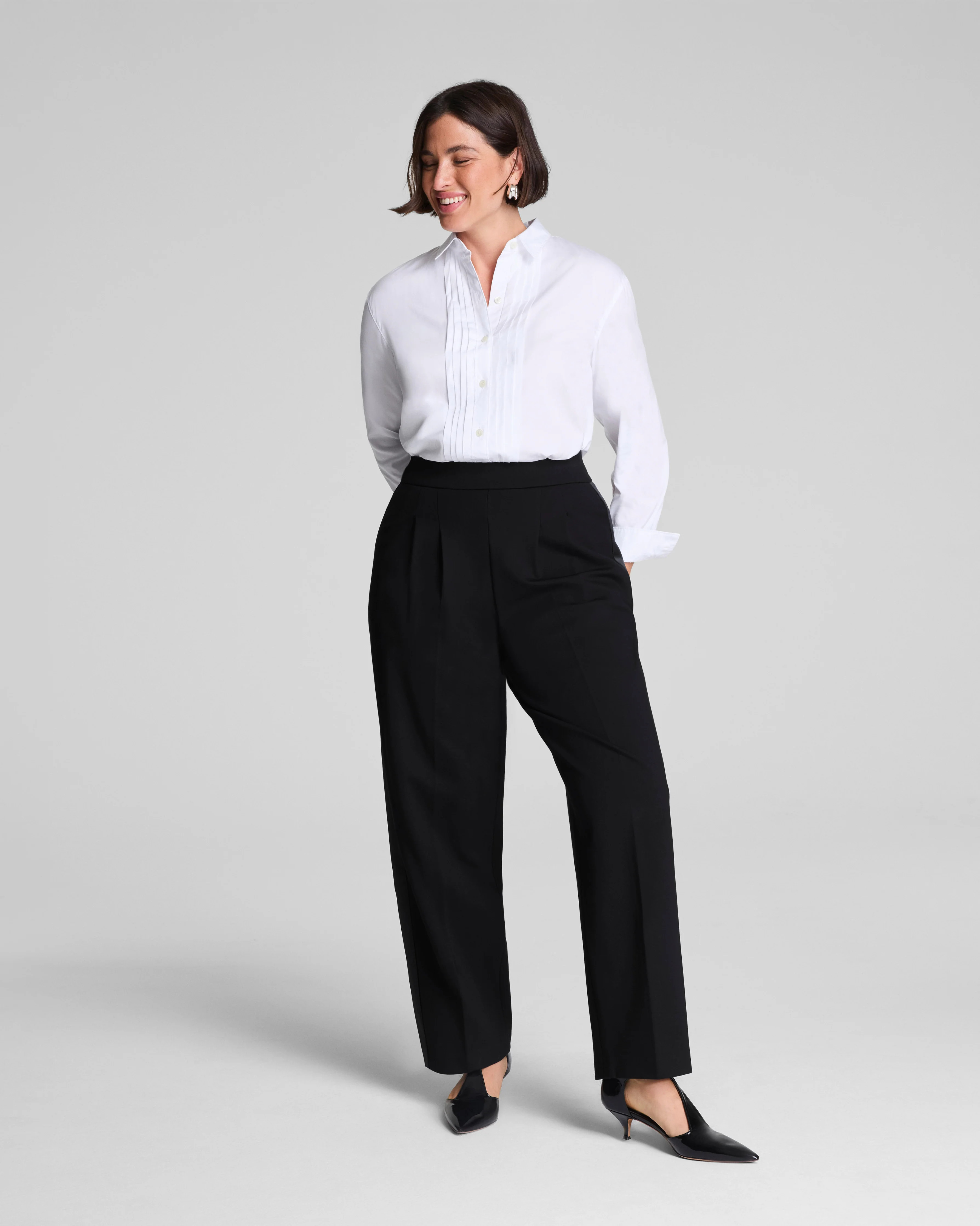 Barrel Leg Pants | Pleated Ponte Trousers with Stripe | SPANX | Spanx Canada