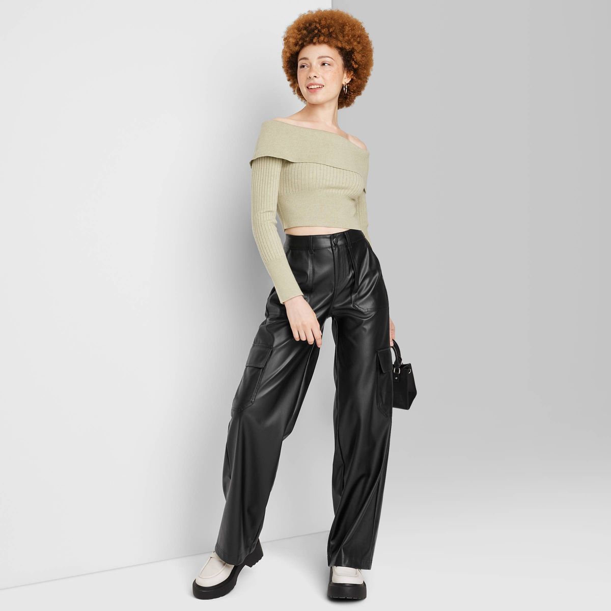 Women's High-Rise Straight Leg Faux Leather Cargo Pants - Wild Fable™ | Target