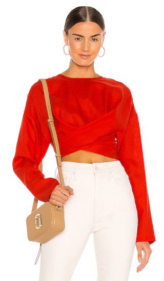 Cross Tie Linen Top in Reddish Orange | Revolve Clothing (Global)