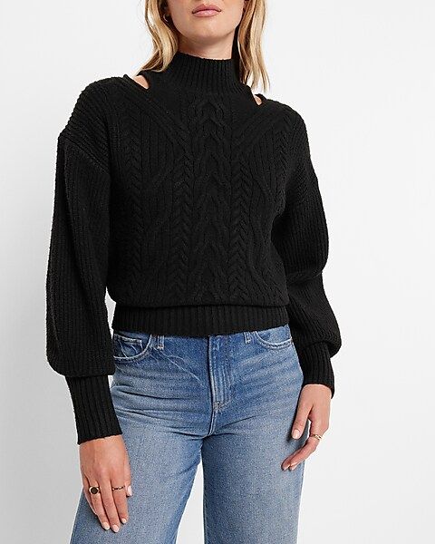 Cable Knit Turtleneck Shoulder Cutout Sweater | Express