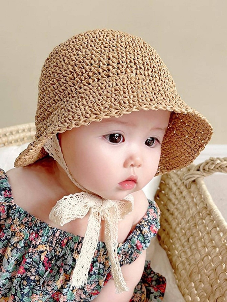 1pc Baby Girls Tape Decor Sun Protection Straw Hat | SHEIN