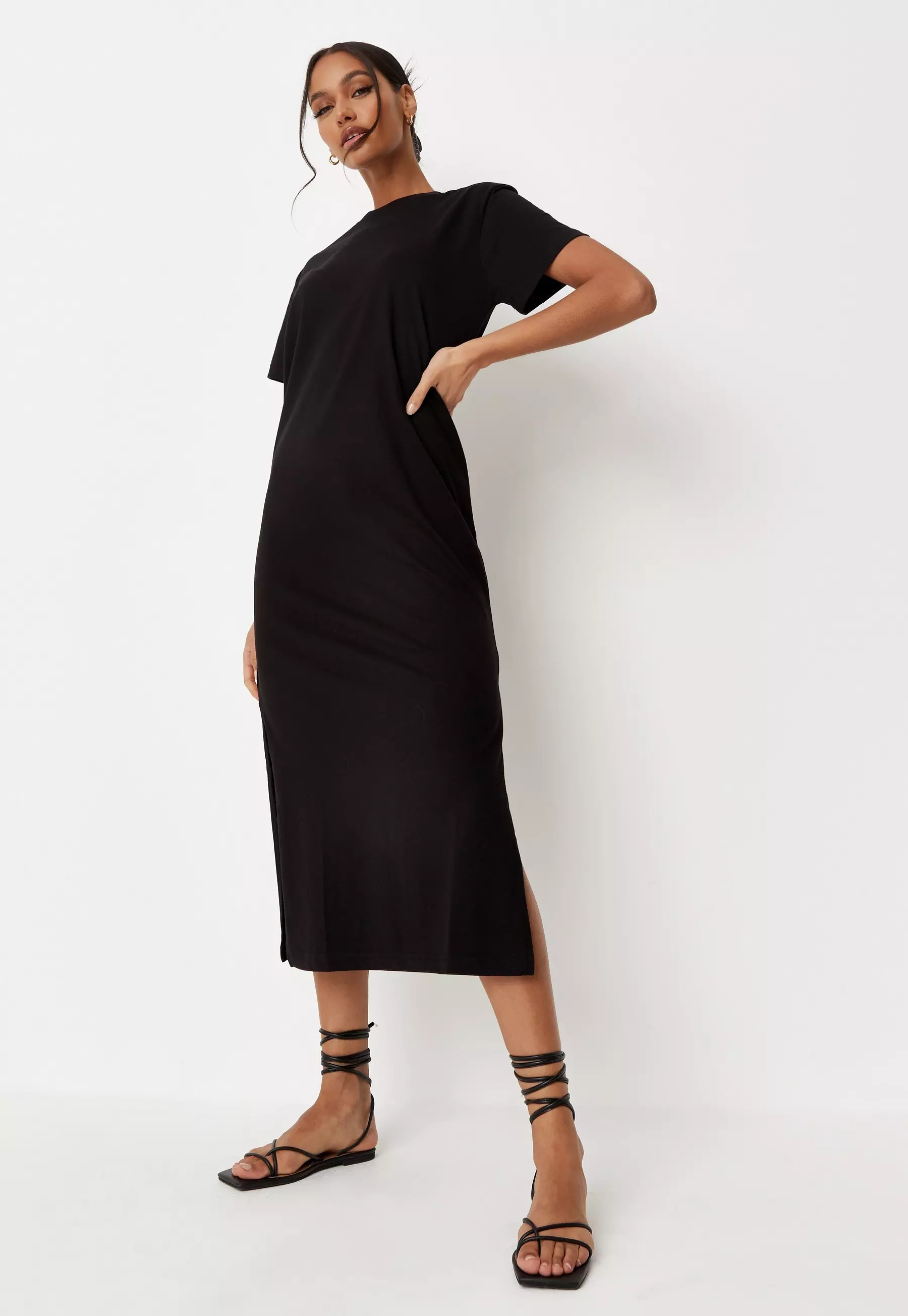 Black Basic Midi T Shirt Dress | Missguided (US & CA)