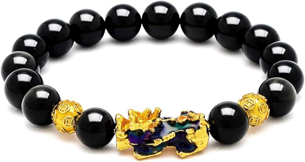 nakido Feng Shui Black Obsidian Wealth Bracelet,The Best 10mm Obsidian Bead Adjustable Elastic Br... | Amazon (US)