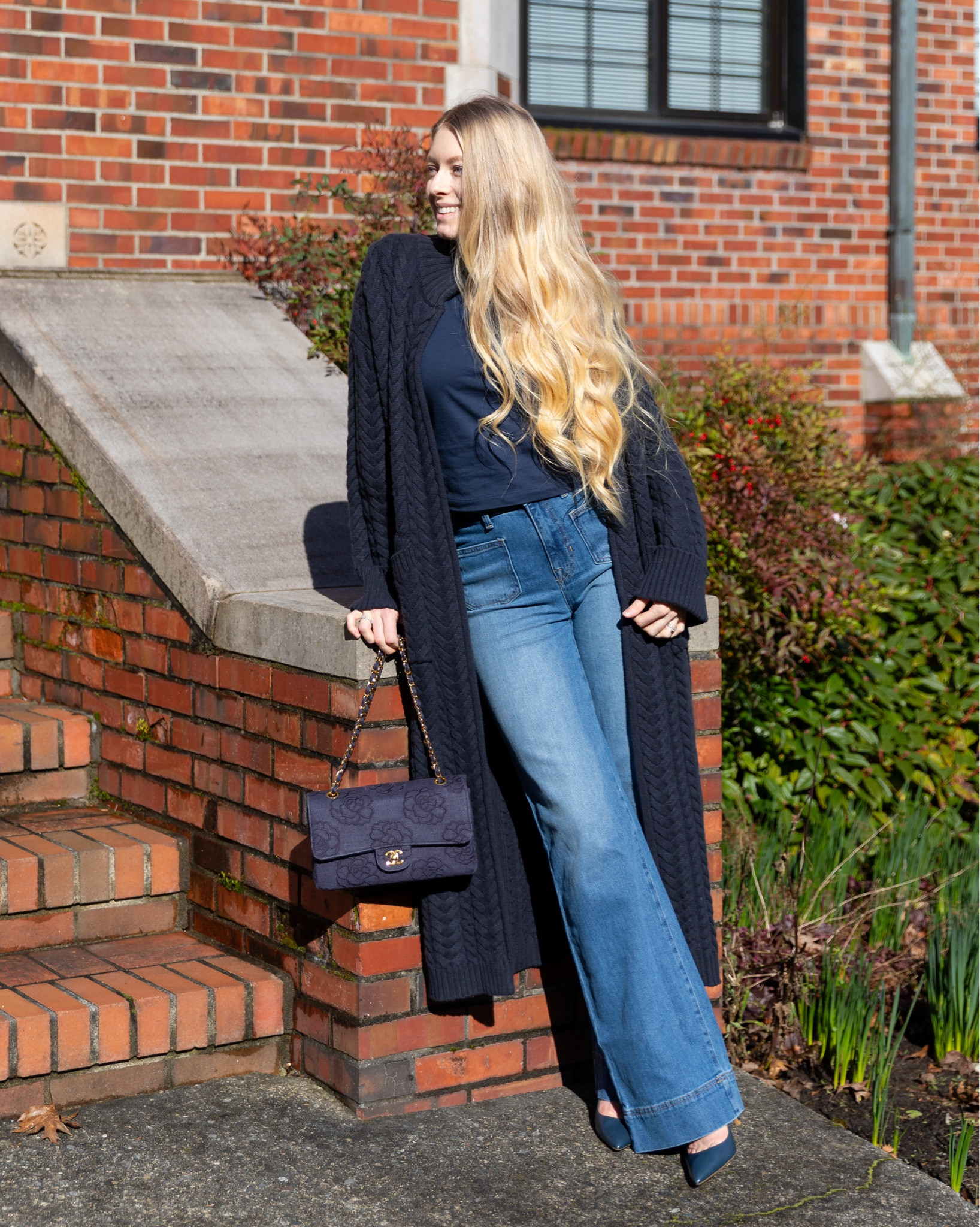 Spring outfit with long wide jeans from buffalo jeans. Cashmere longline cardigan 
#buffalojeans #wearedenim

#LTKootd #LTKSpringSale #LTKSaleAlert