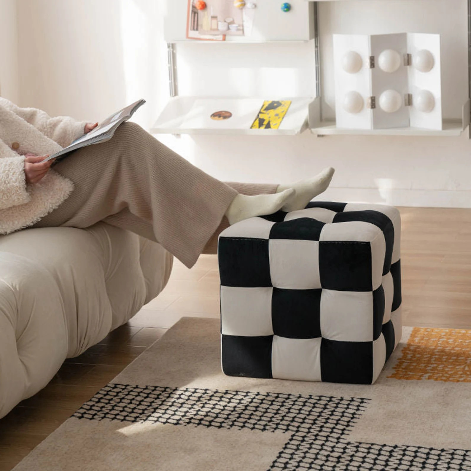 Cool Large Checkered Pouffe | Morrocan Kilim Pouf | Pouf Coffee Table | Checkered Pouf | Pouf Ott... | Etsy (NL)