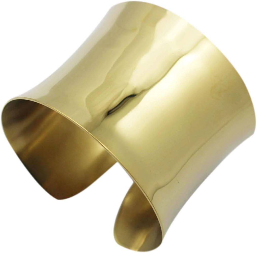 Silver Wide Grooved Cuff Bangle for Women Lady Stainless Steel Shiny Punk Bracelet | Amazon (US)