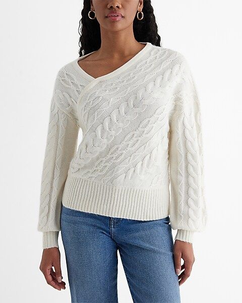 Cable Knit Asymmetrical Long Sleeve Sweater | Express