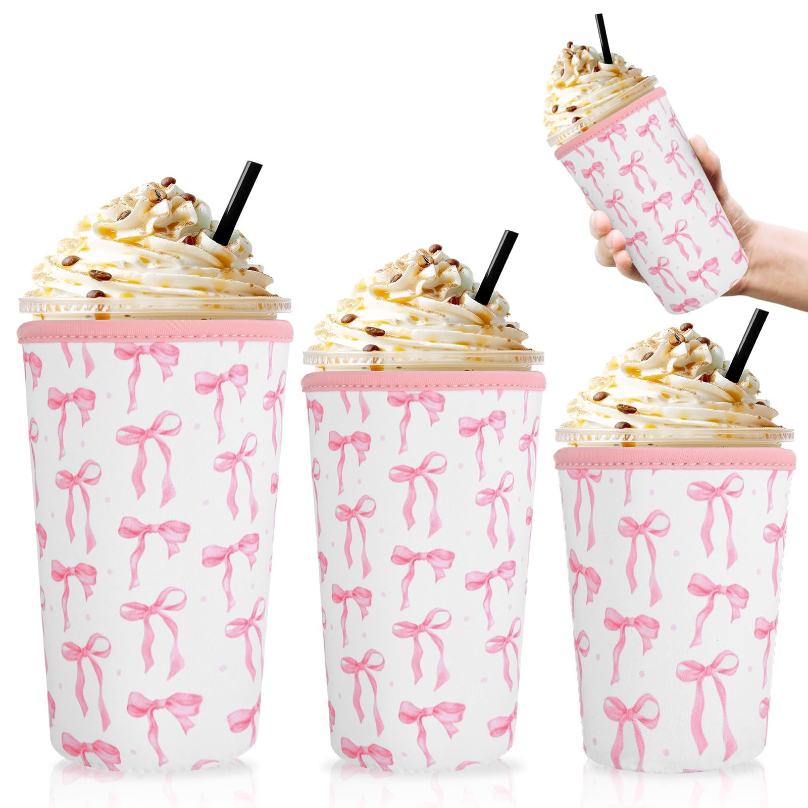 3 Pack Reusable Coquette Bow Sleeves for Iced Coffee Cup Neoprene Pink Coffee Sleeve Insulated Ne... | Amazon (US)