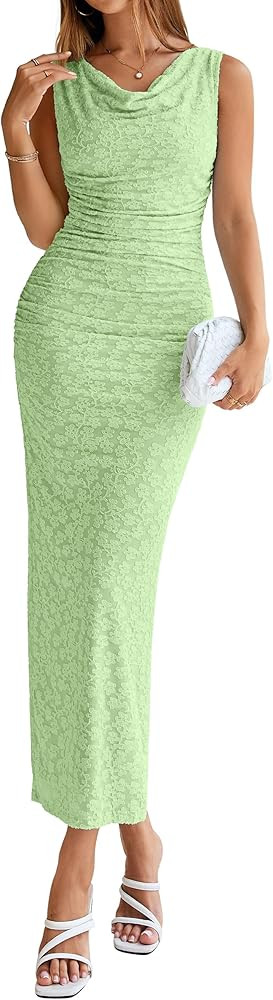 Simplee Womens Summer Floral Maxi Dress Sleeveless Cowl Neck Stretch Bodycon Cocktail Party Weddi... | Amazon (US)