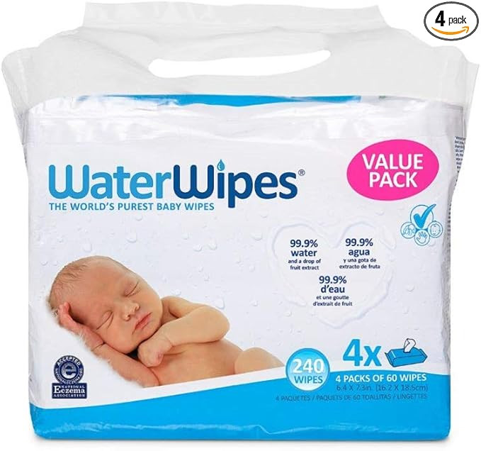 WaterWipes Unscented Baby Wipes, Sensitive and Newborn Skin, 4 Packs (240 Wipes), Multicolor | Amazon (US)