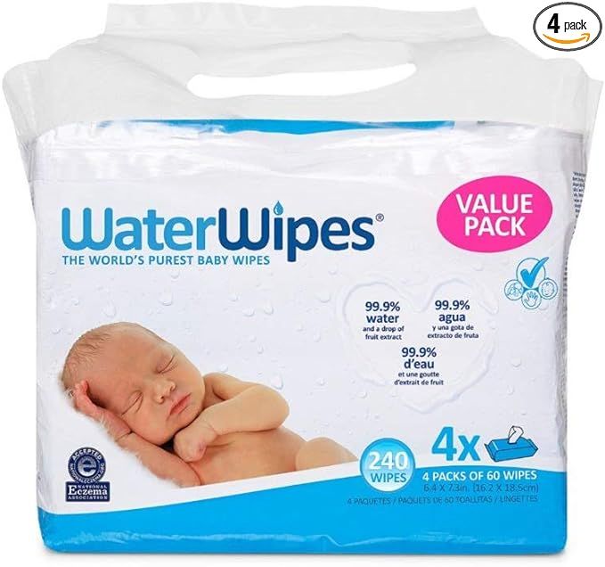 WaterWipes Unscented Baby Wipes, Sensitive and Newborn Skin, 4 Packs (240 Wipes), Multicolor | Amazon (US)