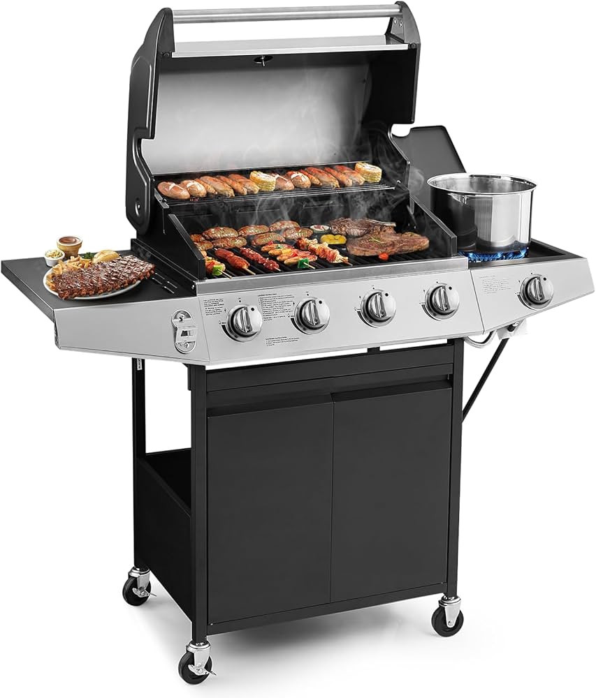 Lyromix 4 Burners Gas Grill with Side Burner, Propane Grill with Wheels and Storage, Outdoor Gas ... | Amazon (US)