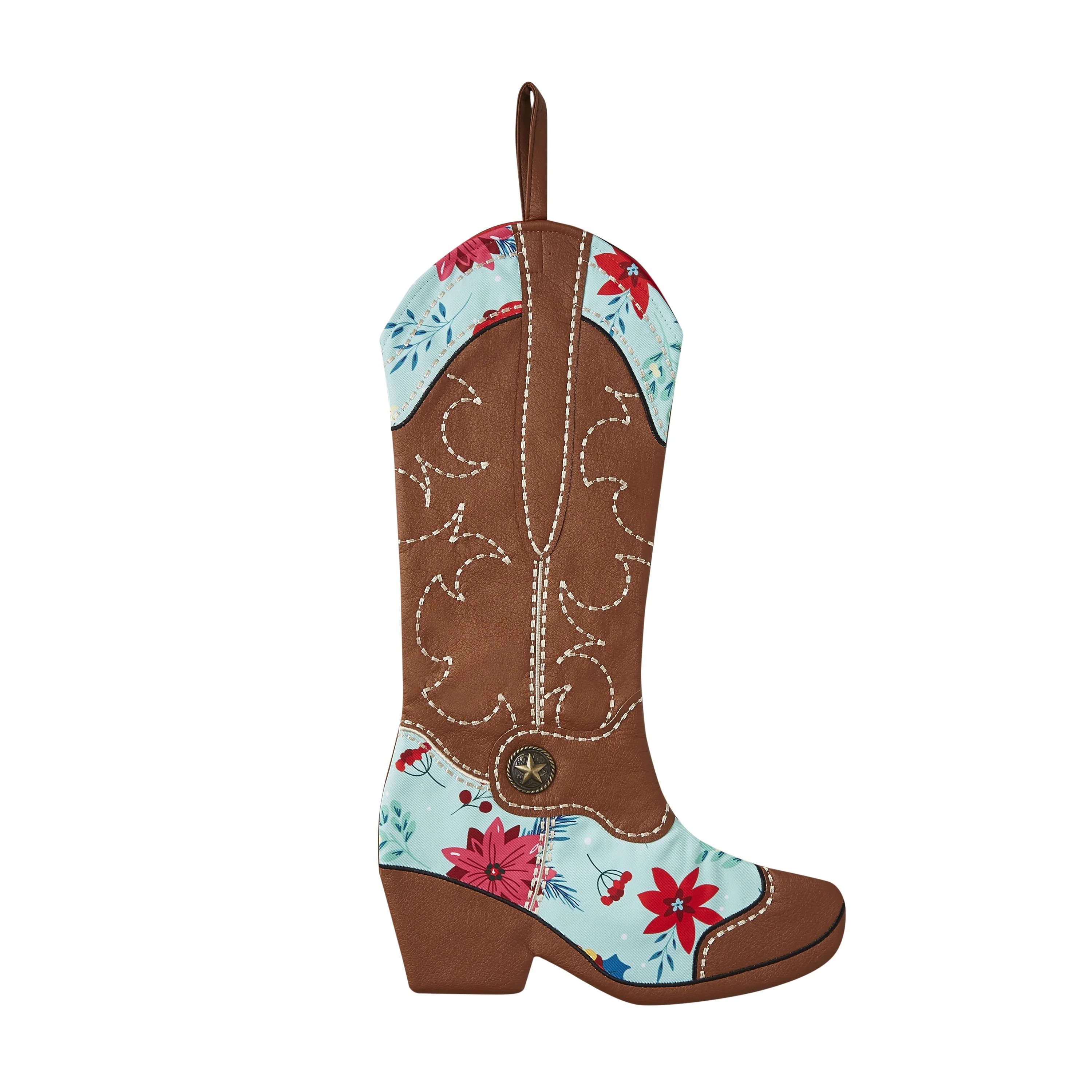 The Pioneer Woman Blue Floral Boot Polyester Christmas Stocking, 20" | Walmart (US)