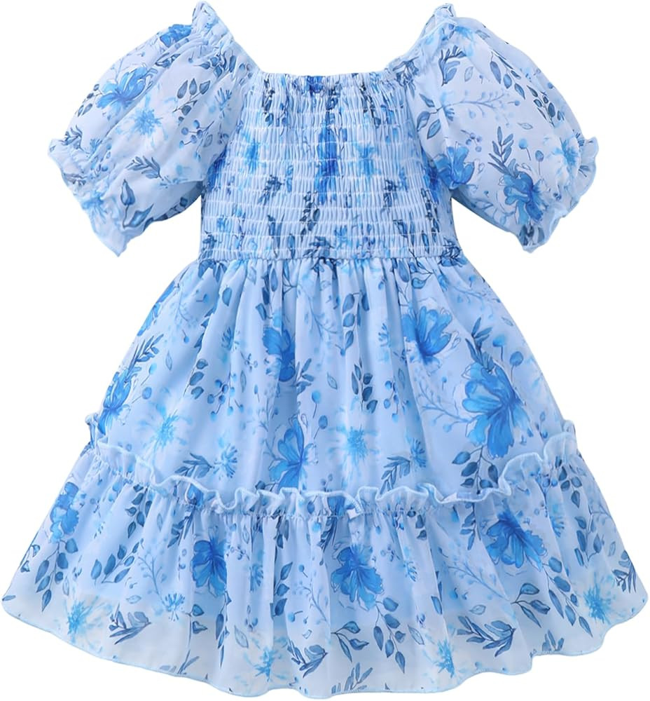 Kucnuzki Toddler Baby Girl Dress Short Sleeve Dress Summer Casual Boho Dresses Ruffle Floral Sund... | Amazon (US)