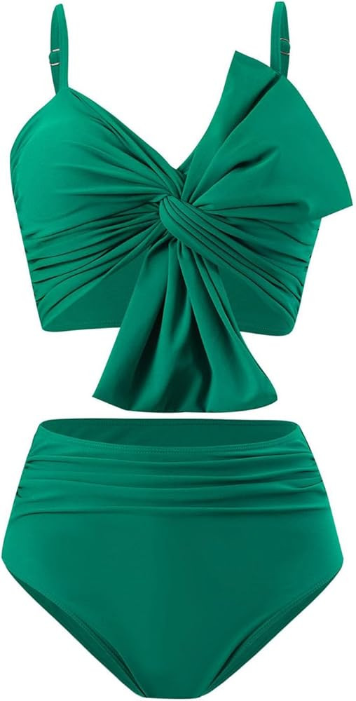 CHICWISH Women Bikini Sets Swimsuits Ruched Knot Front Two Piece Bathing Suit | Amazon (US)