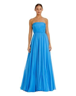 Women's Strapless Chiffon Gown With Braided Belt | Macy's