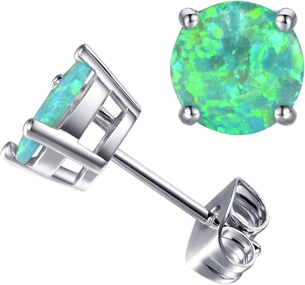 CERSLIMO Multi Colors fire Opal Stud Earrings Birthstone Earrings For Women 8mm | Amazon (US)