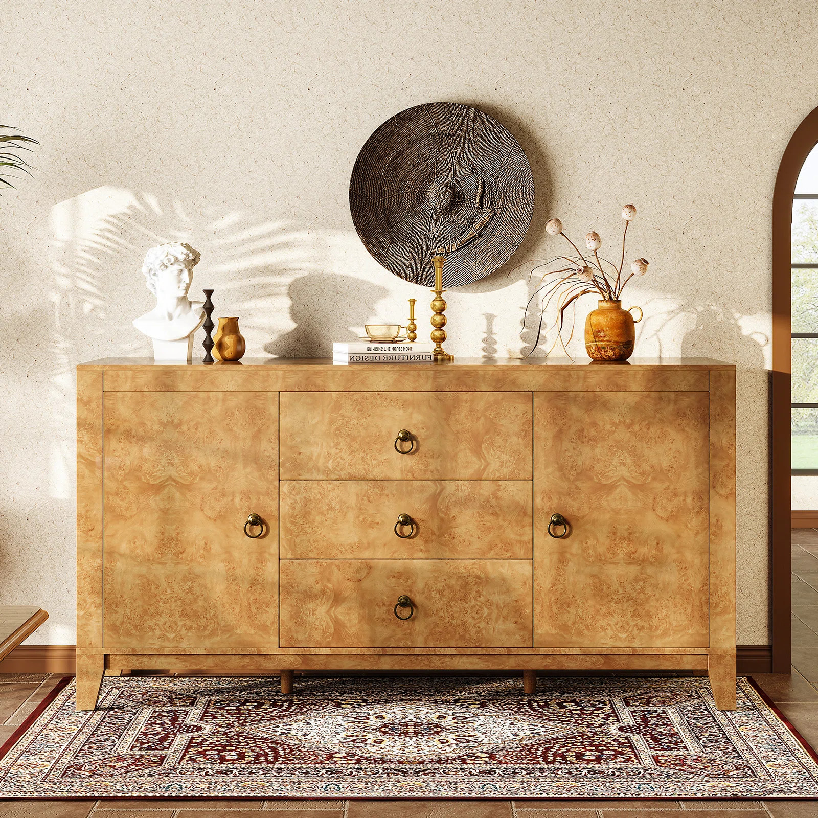 Dorne 60" Modern High Gloss Burl Sideboard with Adjustable Shelves | Wayfair North America