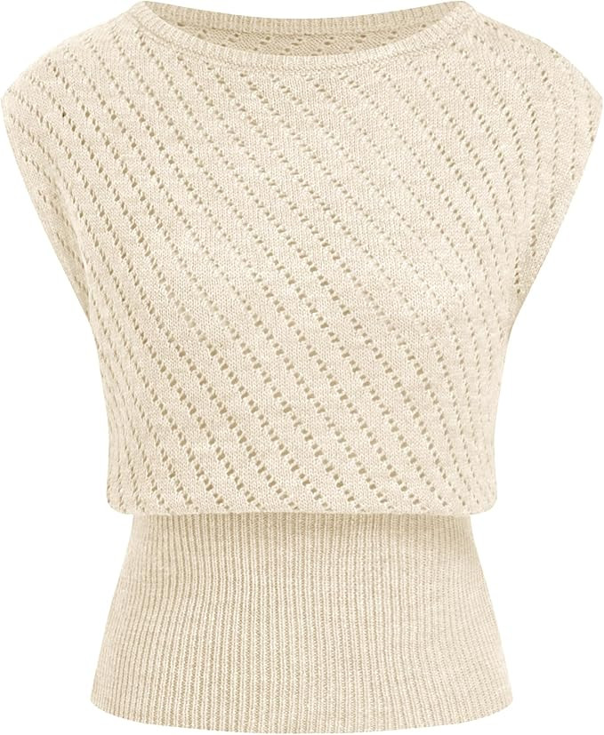 Hixiaohe Womens Knit Vest Casual Crew Neck Hollow Out Ribbed Waist Summer Pullover Top Elegant So... | Amazon (US)