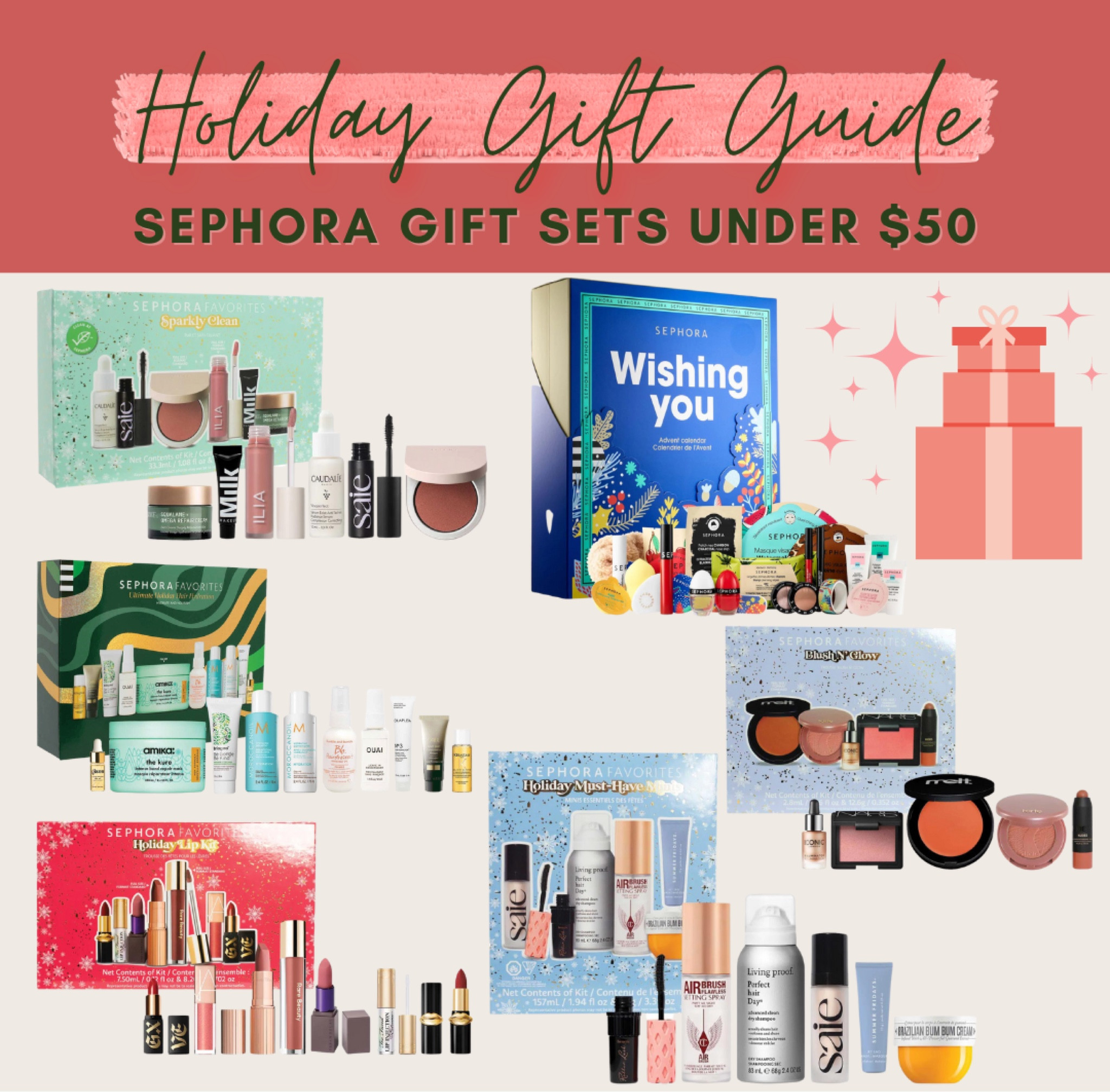 Sephora beauty gift sets for under $50! 

Gift guide, beauty favorites, makeup, skin care, hair care

#LTKunder50 #LTKbeauty #LTKSeasonal