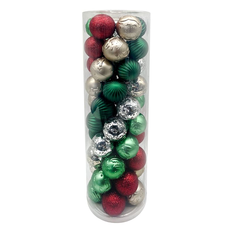50-Count Red & Green Shatterproof Ornament Mix, 2.36" | At Home