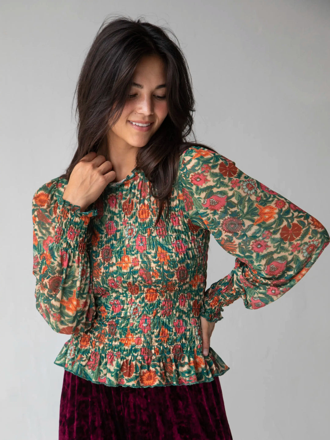 Juliana Mesh Smocked Top | Natural Life
