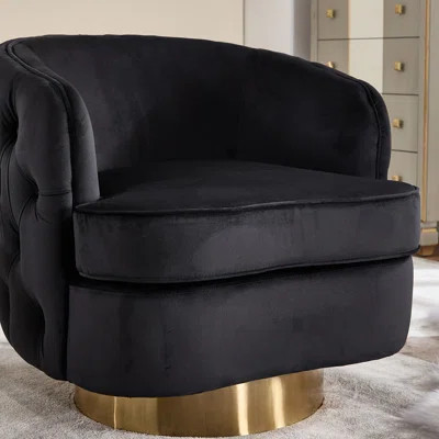 Luxury Velvet Barrel Accent Chair - 360° Swivel Round Base With Gold Finish -Tufted Back & Armrests - Oversized Statement Chair For Living Room, Loung | Wayfair North America