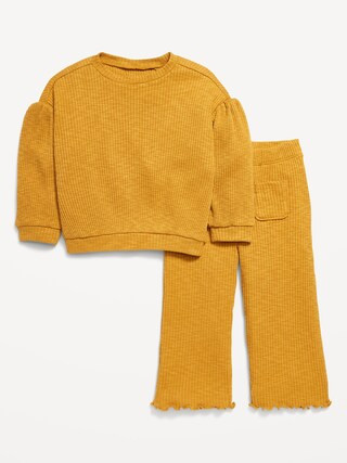 Ribbed Long-Sleeve Top and Wide-Leg Pants for Toddler Girls | Old Navy (US)