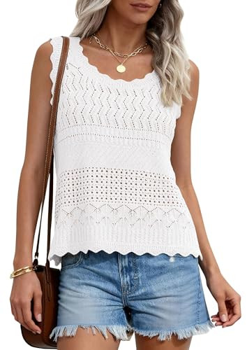 PRETTYGARDEN Womens Crochet Tank Tops 2026 Summer Spring Sleeveless Tops Cute Sweater Vest Trendy Boho Beach Vacation Clothes (White,Medium) | Amazon (US)