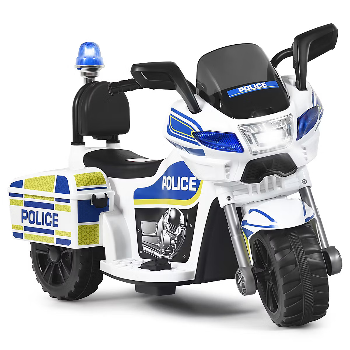 Costway 6V Kids Ride On Police Motorcycle Trike 3-Wheel w/ Headlight and Flashing Siren, White | Target