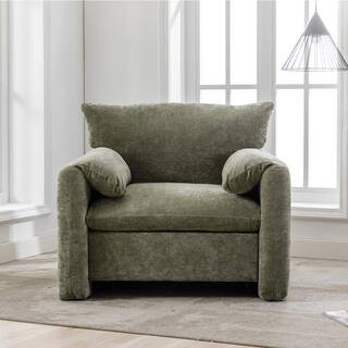 Modern Matcha Green Accent Chair Chenille Armchair Oversized Single Sofa Upholstery Lounge Chair | The Home Depot