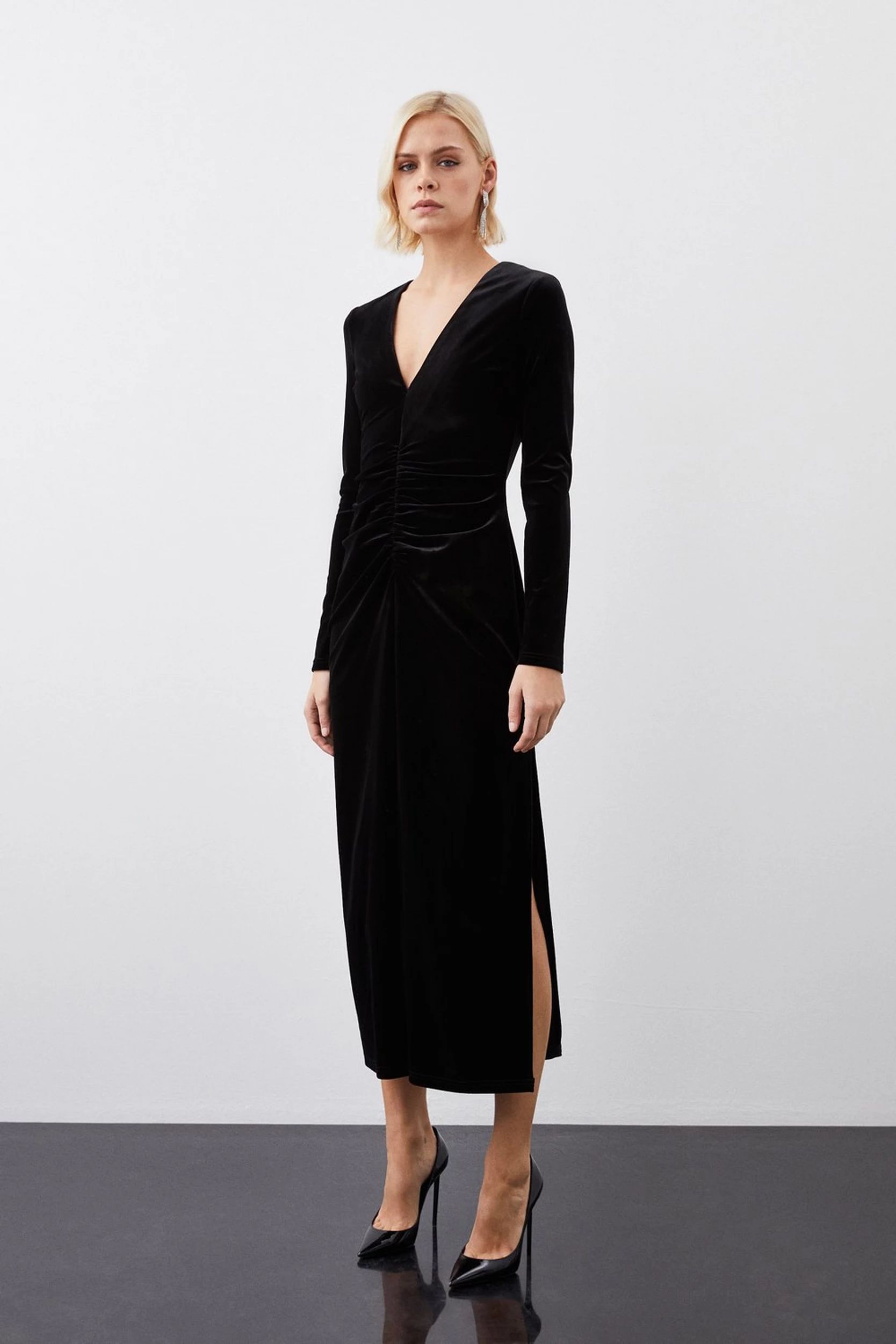 Stretch Velvet Jersey Maxi Dress | Karen Millen UK + IE + DE + NL