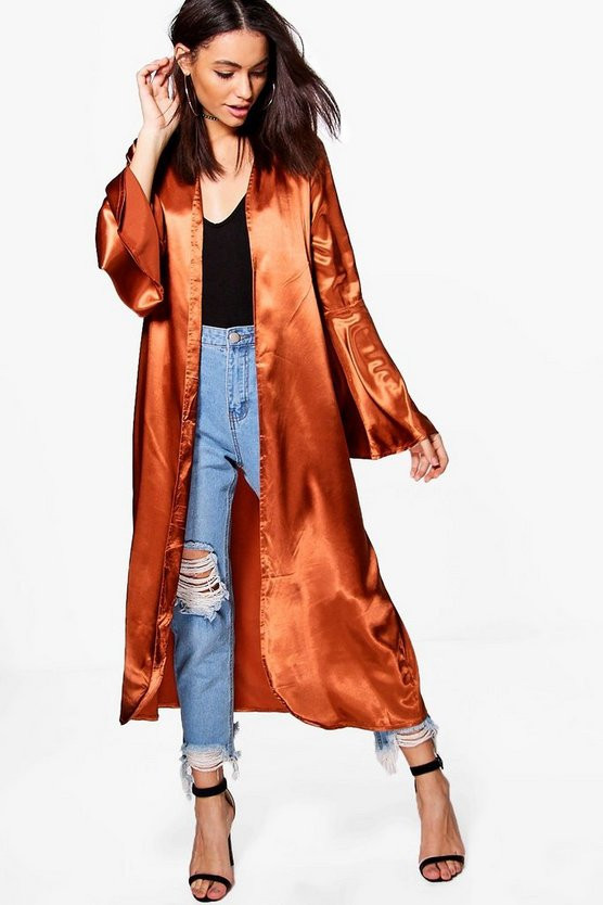 Amelie Flare Sleeve Satin Duster | Boohoo.com (US & CA)