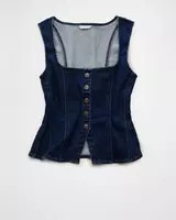 AE Square Neck Button-Up Denim Vest | American Eagle Outfitters (US & CA)