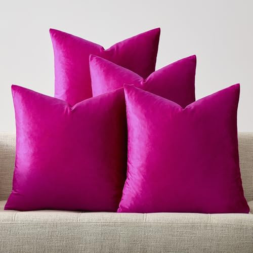 GIGIZAZA Decorative Velvet Pillow Covers - 20x20 Throw Pillows Soft Hot Pink Covers Accent for Couch Living Room Bed Square Modern Luxury Cushion Covers Home Decor Set of 4 | Amazon (US)