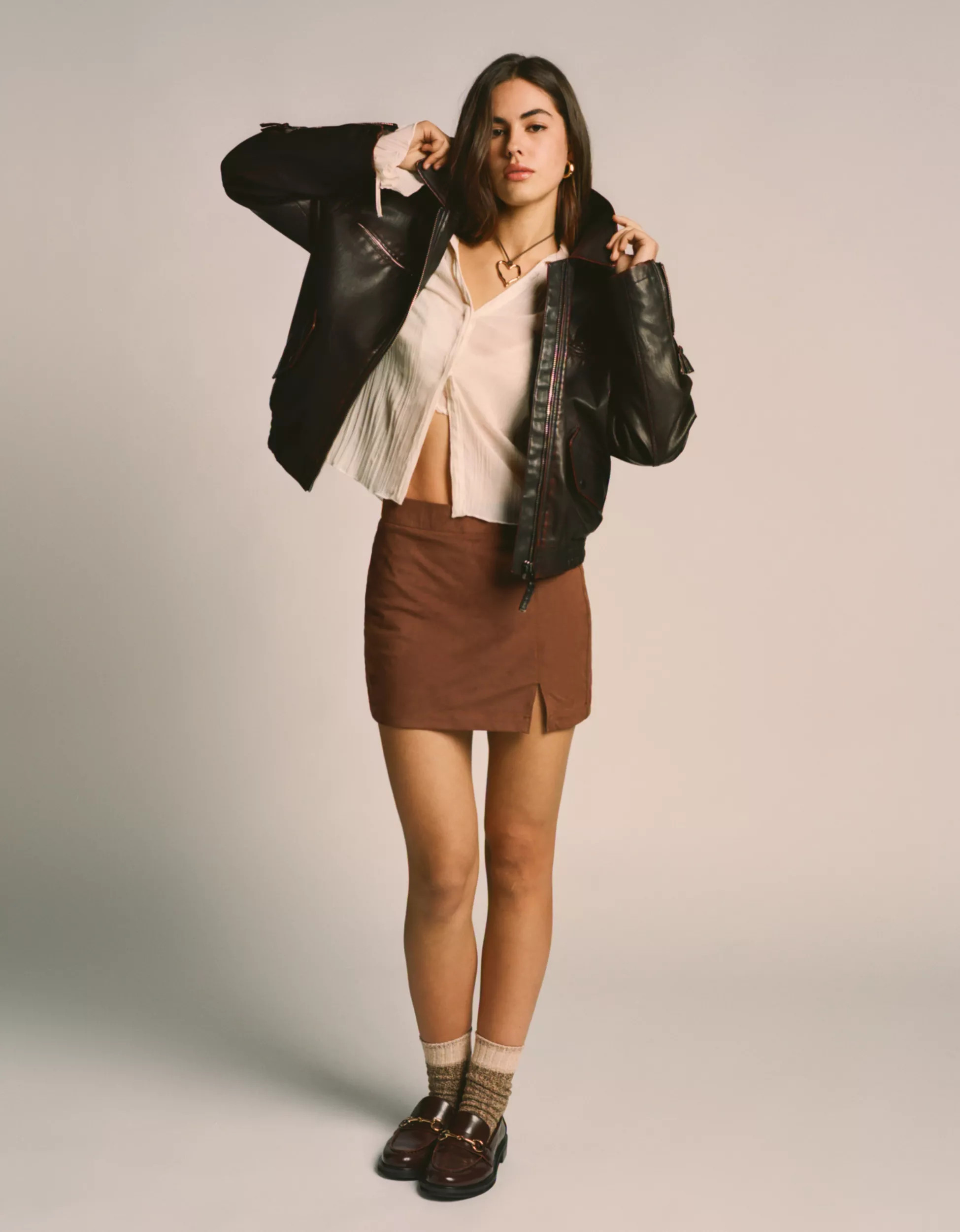 AE High-Waisted Suede Mini Skort | American Eagle Outfitters (US & CA)