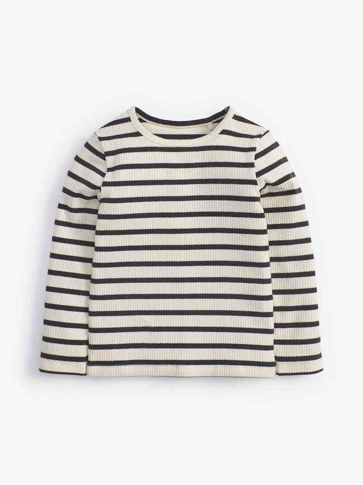 Black/White Stripe Cotton Rich Long Sleeve Rib T-Shirt (3mths-7yrs) | Next US