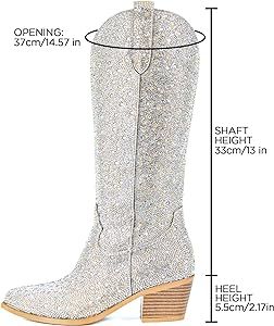 SOVANYOU Women's Rhinestone Cowboy Boots Pointed Toe Block Heel Knee High Boots with Side Zipper | Amazon (US)