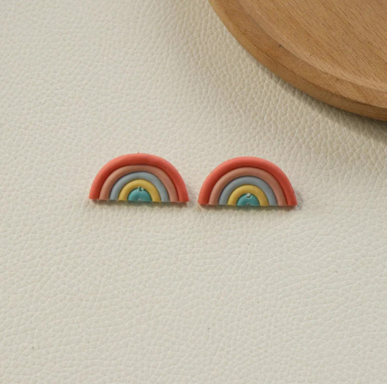 Rainbow Earrings, Polymer Clay Rainbow Stud Earrings, Rainbow Arch Stud Earrings, Clay Rainbow Co... | Etsy (US)