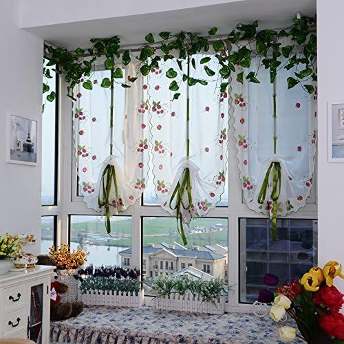 WPKIRA Fresh Strawberry EmbroideredRomanCurtain Balloon Curtains. | Amazon (US)