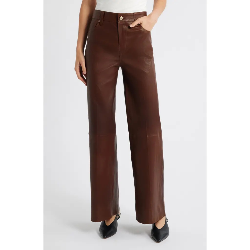 FRAME Le Slim Palazzo Leather Pants in Cedar at Nordstrom, Size 31 | Nordstrom